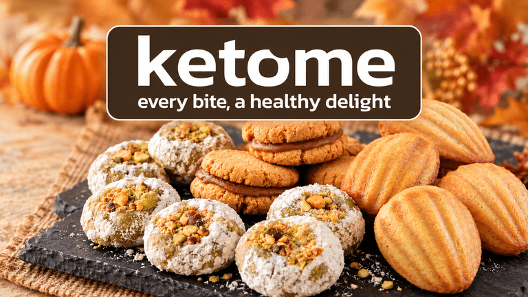 An assortment of cookies displayed on a rustic background with a logo above